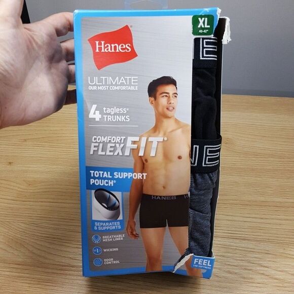 HANES Boxer Briefs Mens XL Gray Black 4-Pack Ultimate Comfort Flex Fit - Picture 1 of 5